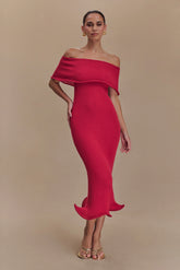 Molly Off Shoulder Knit Midi Dress Raspberry