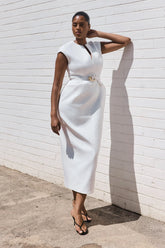 Livia V Neck Linen Maxi Dress White