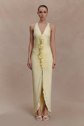 Alessandra Slinky Ruffle Maxi Dress Lemon