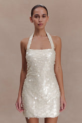 Caralee Sequin Halter Mini Dress Ivory