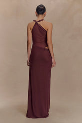 Edwina Knotted Mesh Maxi Dress Mahogany