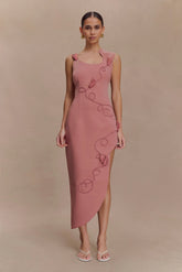 Virginia Suiting Embroidered Midi Dress Burnt Rose