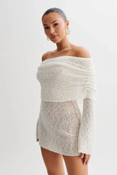 Marisol Off Shoulder Boucle Mini Dress Ivory