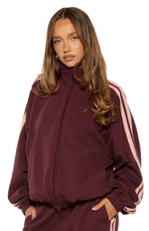 Kosie Burgundy and Pink Stripe Track Jacket