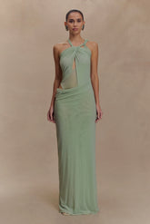 Edwina Knotted Mesh Maxi Dress Sage
