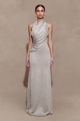 Elma Lurex Knit Halter Maxi Dress Silver