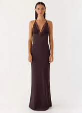 Indya Halter Maxi Dress Chocolate