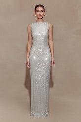 Magnolia Sleeveless Diamante Maxi Dress Silver