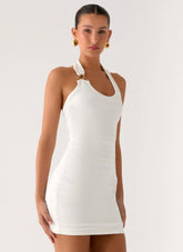 Gloves Up Halter Mini Dress White