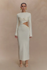 Azariah Long Sleeve Knit Midi Dress Ivory