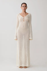 Kayleigh Crochet Fishtail Flare Sleeve Maxi Dress White