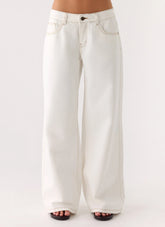 Neo Low Rise Wide Leg Denim Jeans Ivory