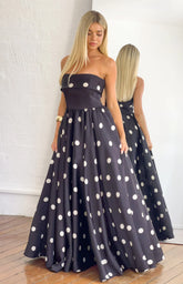 Julianne Strapless Polka Dot Satin Maxi Dress PRE ORDER