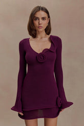 Samira Knit Long Sleeve Mini Dress Plum