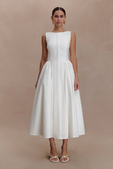 Monika Gathered Waist Cotton Midi Dress White