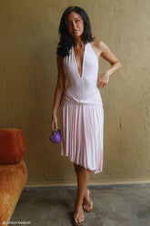 Zelda Asymmetric Slinky Midi Dress Ballet Pink