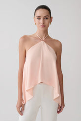 Adelaide Draped Satin Halter Top Peach