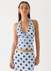 Ask You Twice Top Blue Mocha Dot