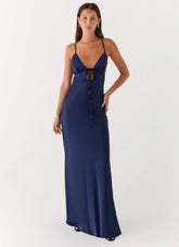 Flora Satin Maxi Dress Navy