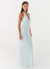 Heavy Hearted Satin Maxi Dress Ice Blue