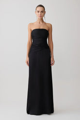 Serena Strapless Taffeta Maxi Dress Black