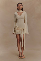 Taron Knit Mini Dress With Scarf Cream