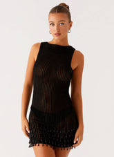 Miracle Beaded Crochet Mini Dress Black