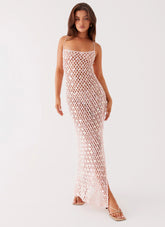 Calabria Crochet Maxi Dress Pink