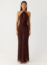 Haylan Sparkle Mesh Maxi Dress Chocolate