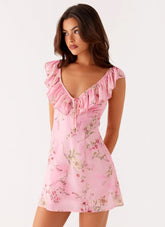 Adrina Ruffle Mini Dress Pink Floral Print