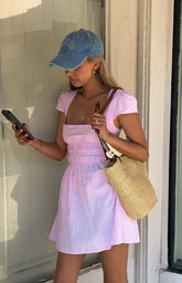 Clairo Light Pink Stripe Cap Sleeve Mini dress