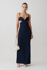 Amila Denim Cupped Maxi Dress Indigo Blue