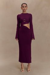 Azariah Long Sleeve Knit Midi Dress Plum