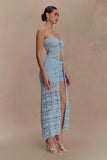 Aeline Strapless Crochet Knit Top Sky Blue