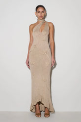 Celestino Floral Metallic Knit Maxi Dress Gold