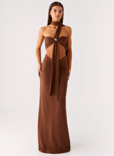 Olive Bloom Maxi Dress Chocolate