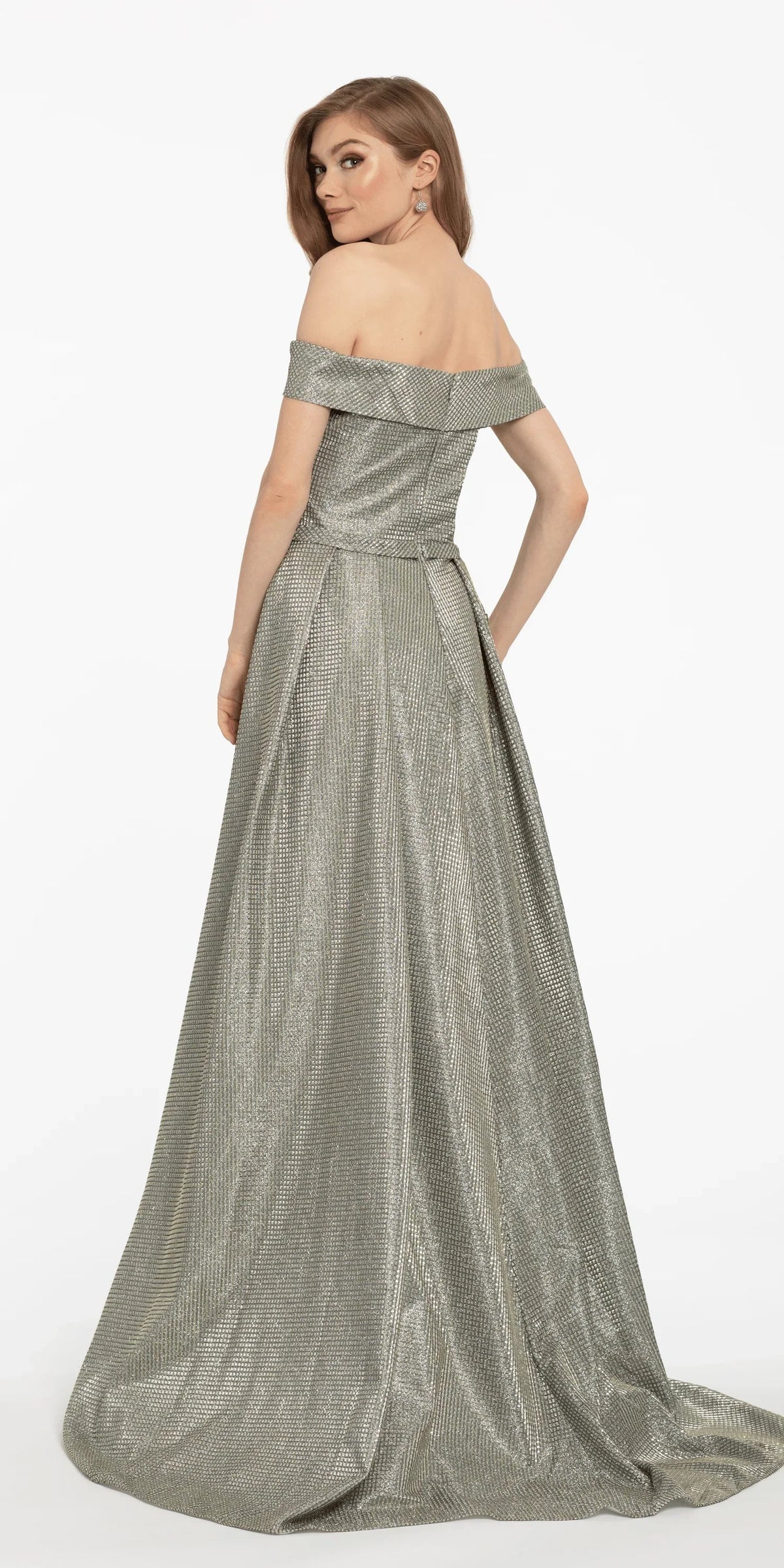 Off the Shoulder Metallic Shimmer Dress