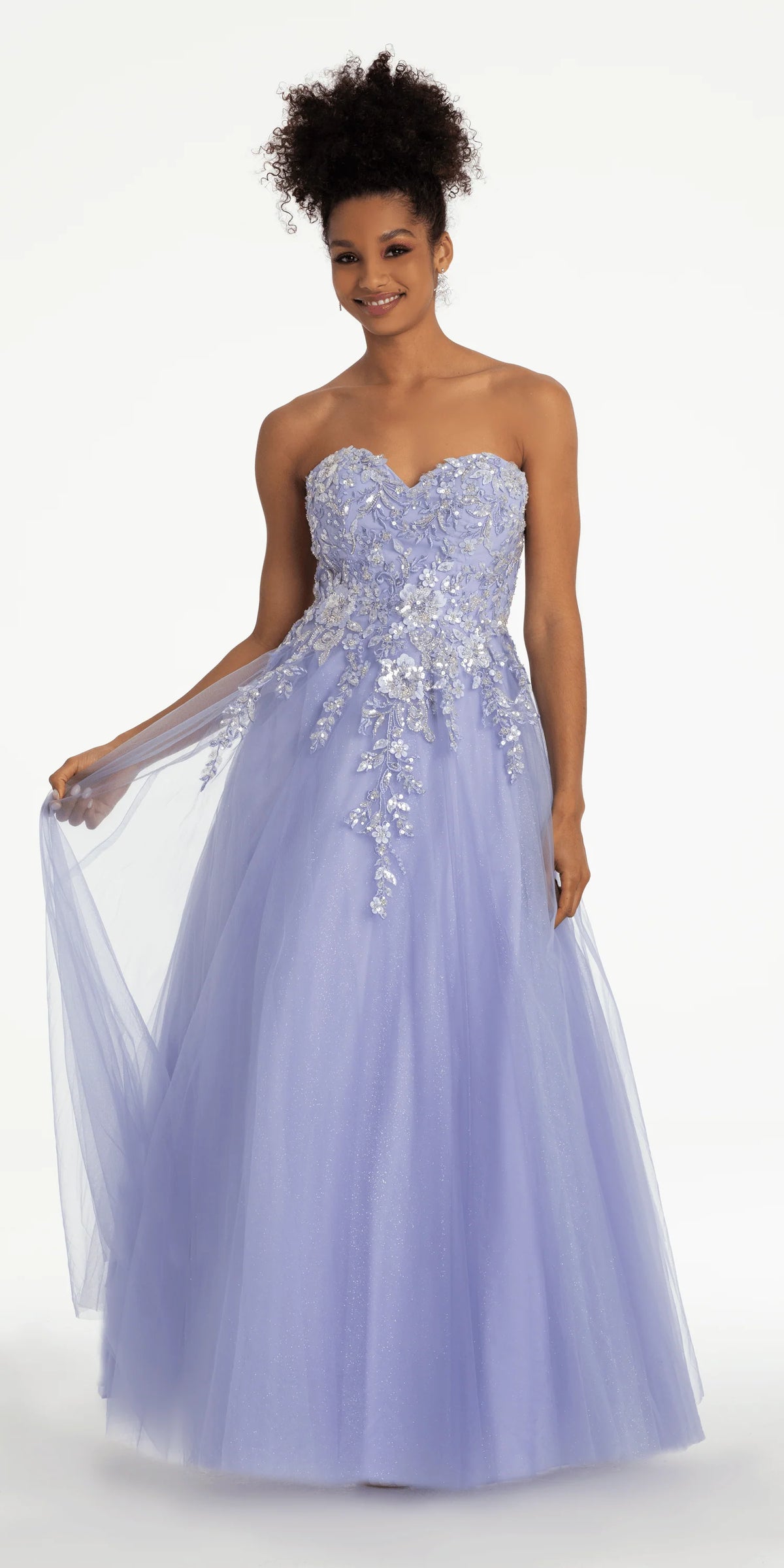 Strapless Sweetheart Glitter Mesh Ballgown with 3D Appliques