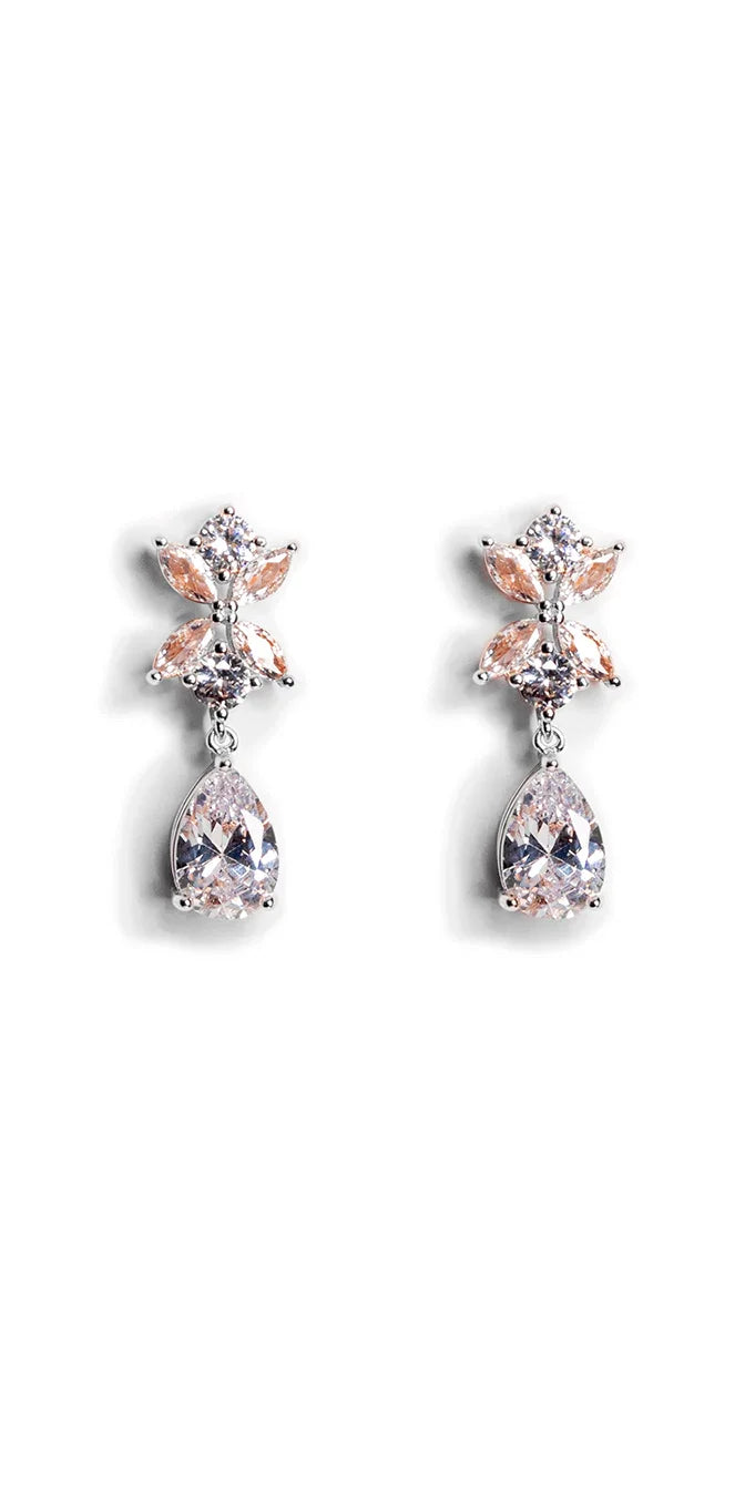 Rhinestone Teardrop Earrings with Leaf Detail