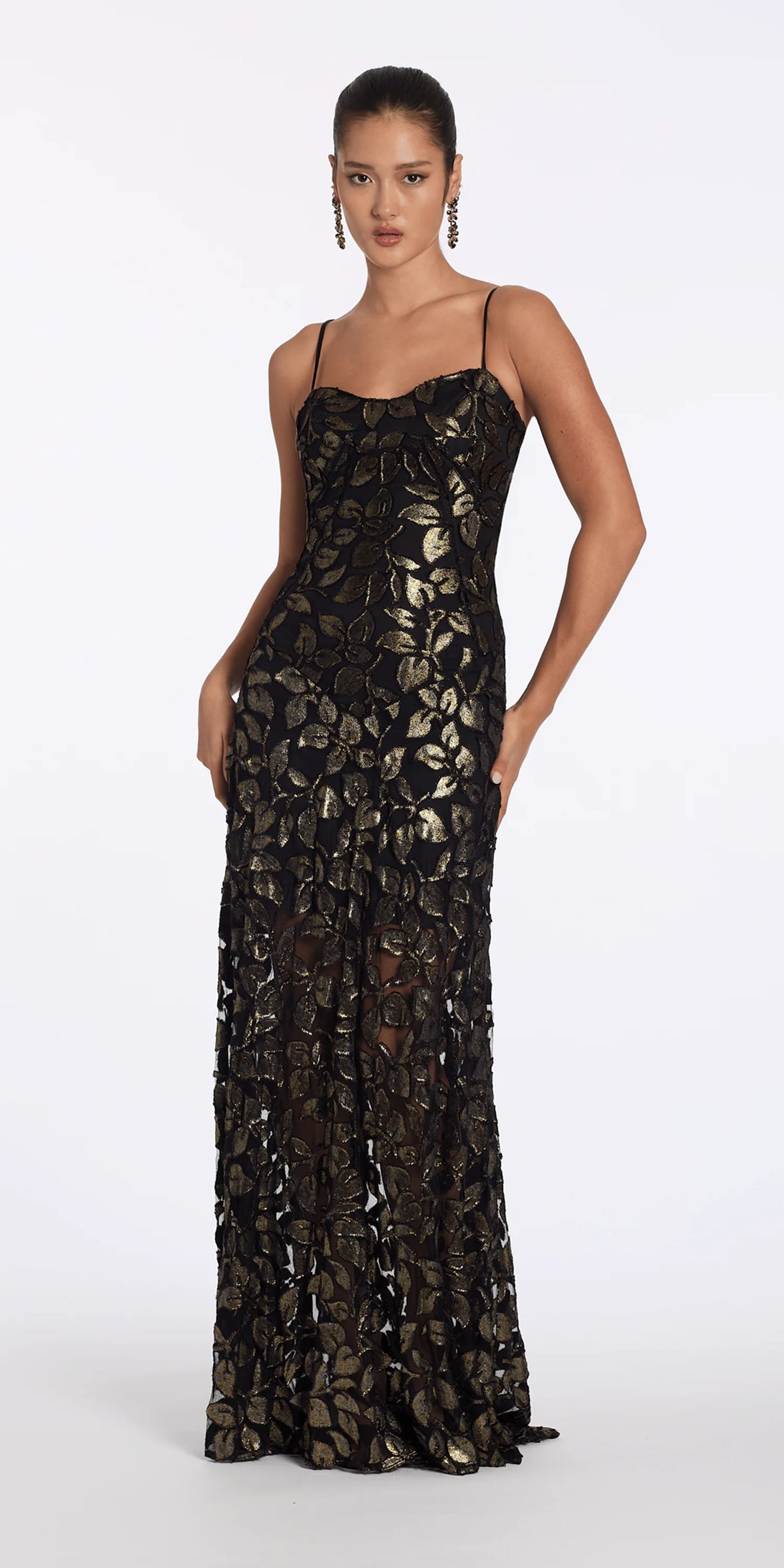 Mesh Foil Burnout Dress with Basque Waist