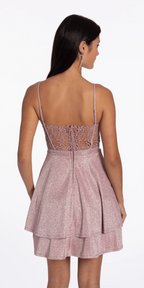 Open Embroidered Back Glitter Knit Tiered Fit and Flare Dress