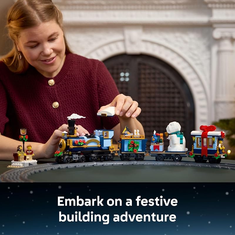 LEGO Icons Holiday Express Train Building Set for Adults Ages 18 Seasonal Home Decor for Bedroom or Book Shelf Christmas Train W Track 4 Minifigures Gift Idea for Holidays 10361