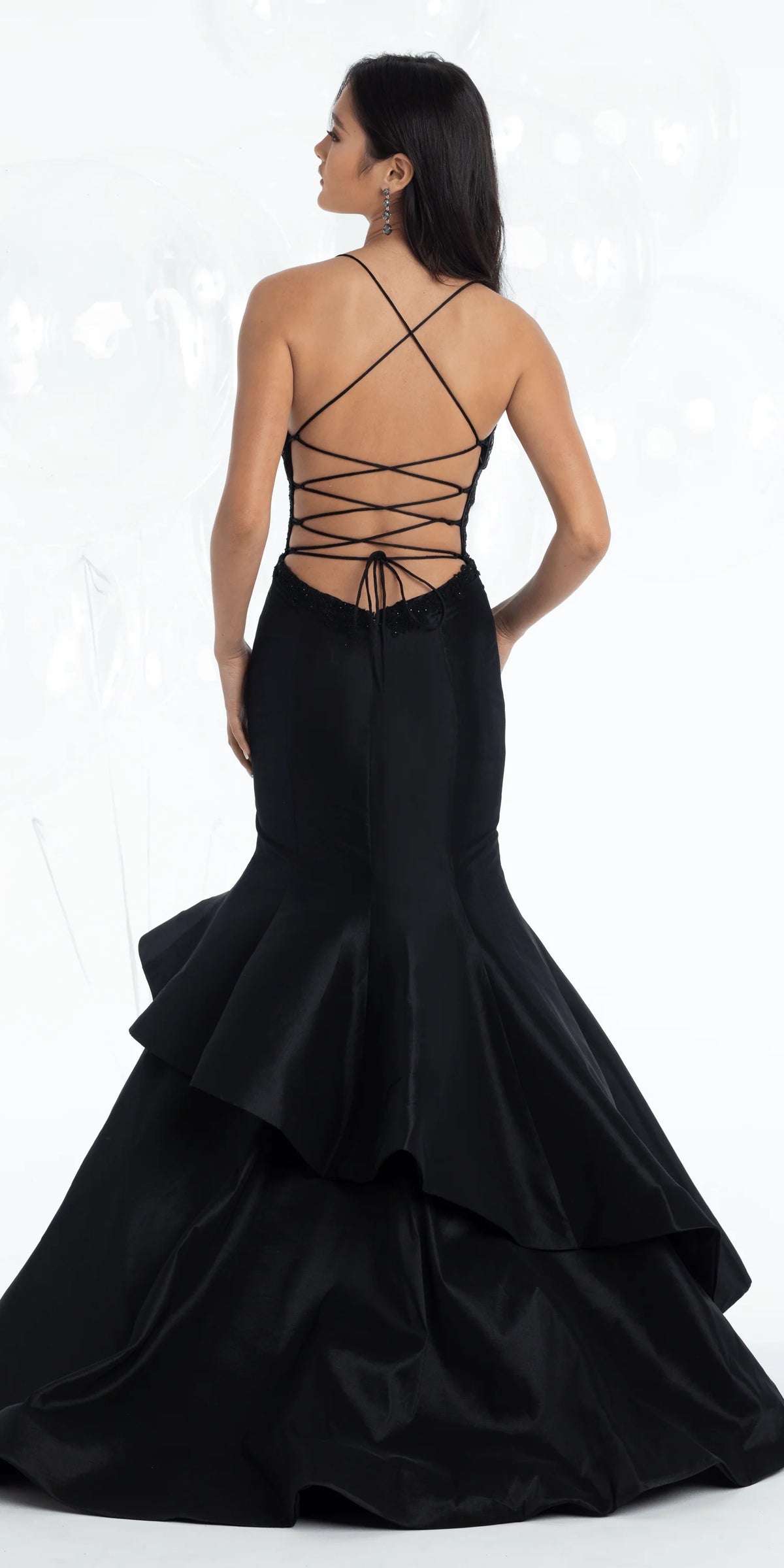 Taffeta Strappy Back Embroidered Corset Mermaid Dress