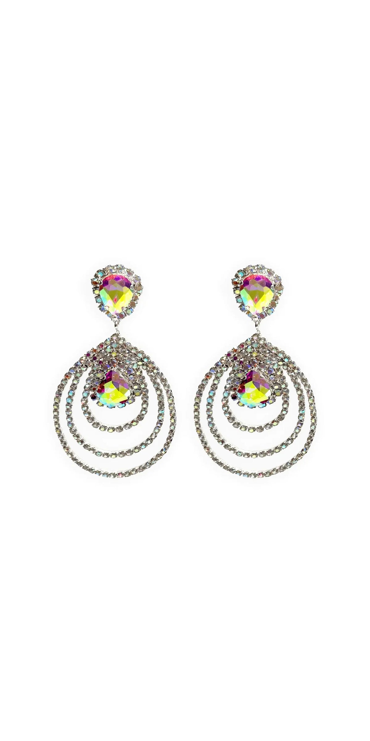 Triple Halo Iridescent Rhinestone Earrings