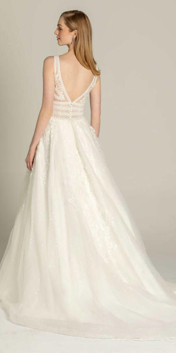 Glitter Embroidered Plunging Box Pleat Tulle Ballgown