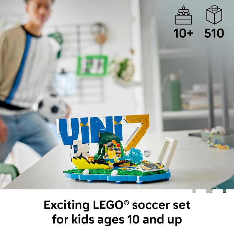 LEGO Editions Vini Jr Soccer Highlights Building Set for Boys Girls Ages 10 Collectible Soccer Gift W Plaque Kids Bedroom or Shelf Decor 43027