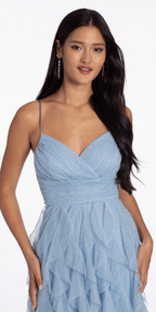 Sweetheart Glitter Mesh High Low Dress with Tendrils