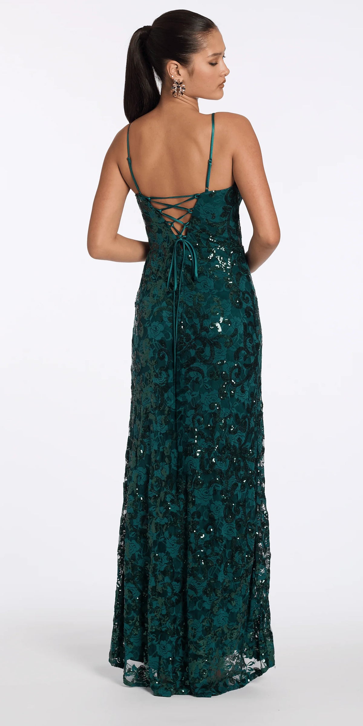 Sequin Lace Twist Sweetheart Column Dress with Keyhole