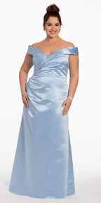 Satin Side Gather Off the Shoulder Dress
