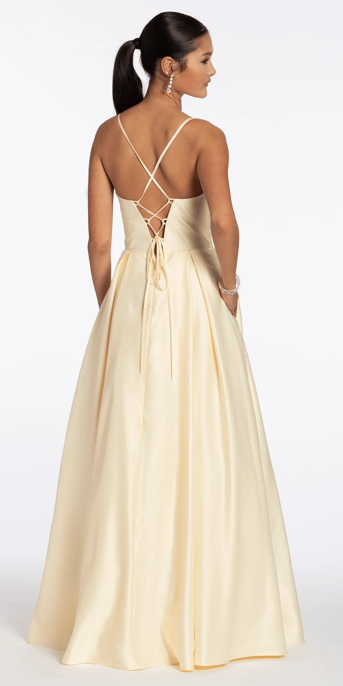 Satin Pleated Sweetheart Lace Up Ballgown with Pockets